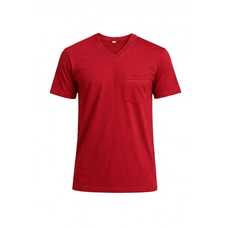 V YAKA CEPLİ TİŞÖRT BORDO