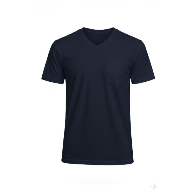 V YAKA CEPLİ TİŞÖRT LACİVERT