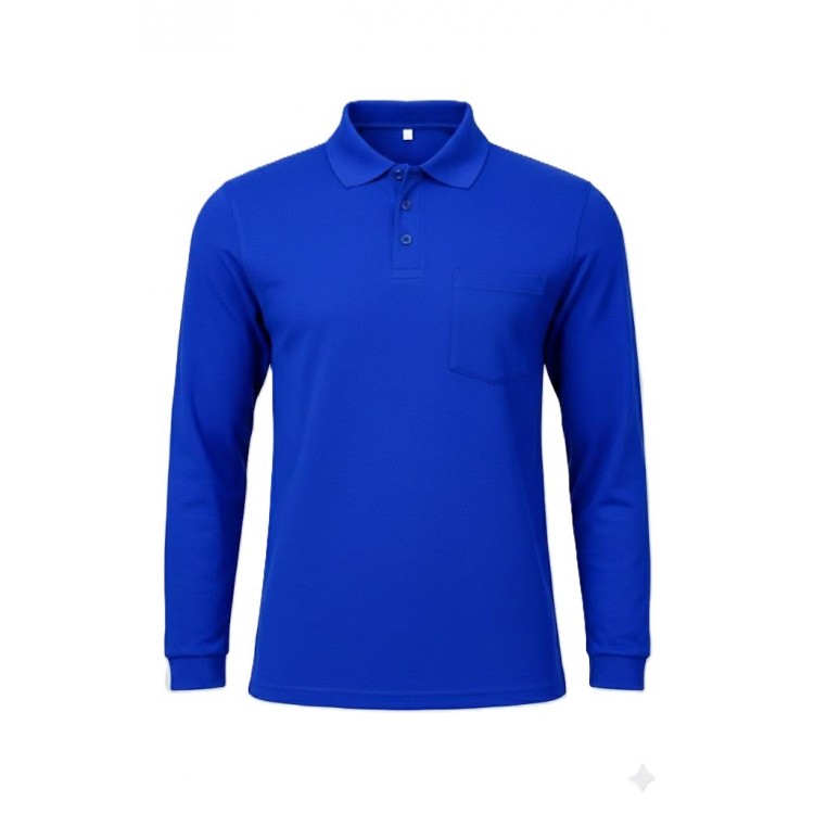 SAKS MAVİ POLO YAKA UZUNKOL TİŞÖRT