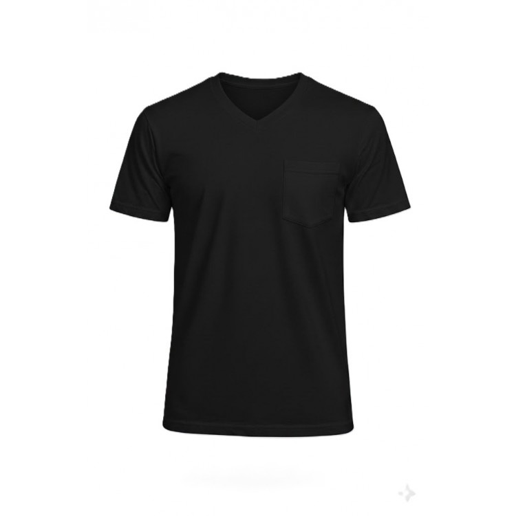 V YAKA CEPLİ TİŞÖRT SİYAH